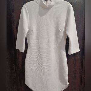 Boohoo White Ribbed Tunic Dress